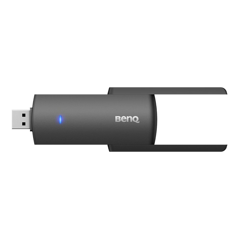 BenQ USB dongle with a blue LED indicator and logo, shown from above.