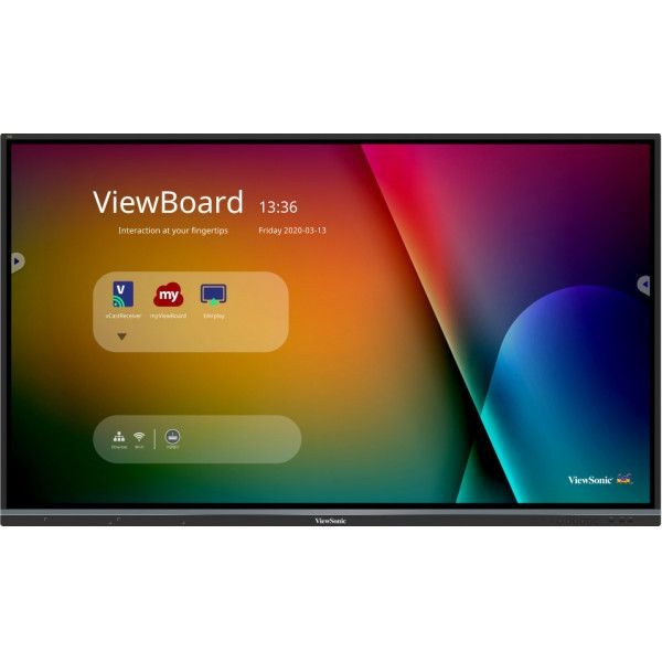 Large screen displaying ViewBoard interface with colorful abstract background.